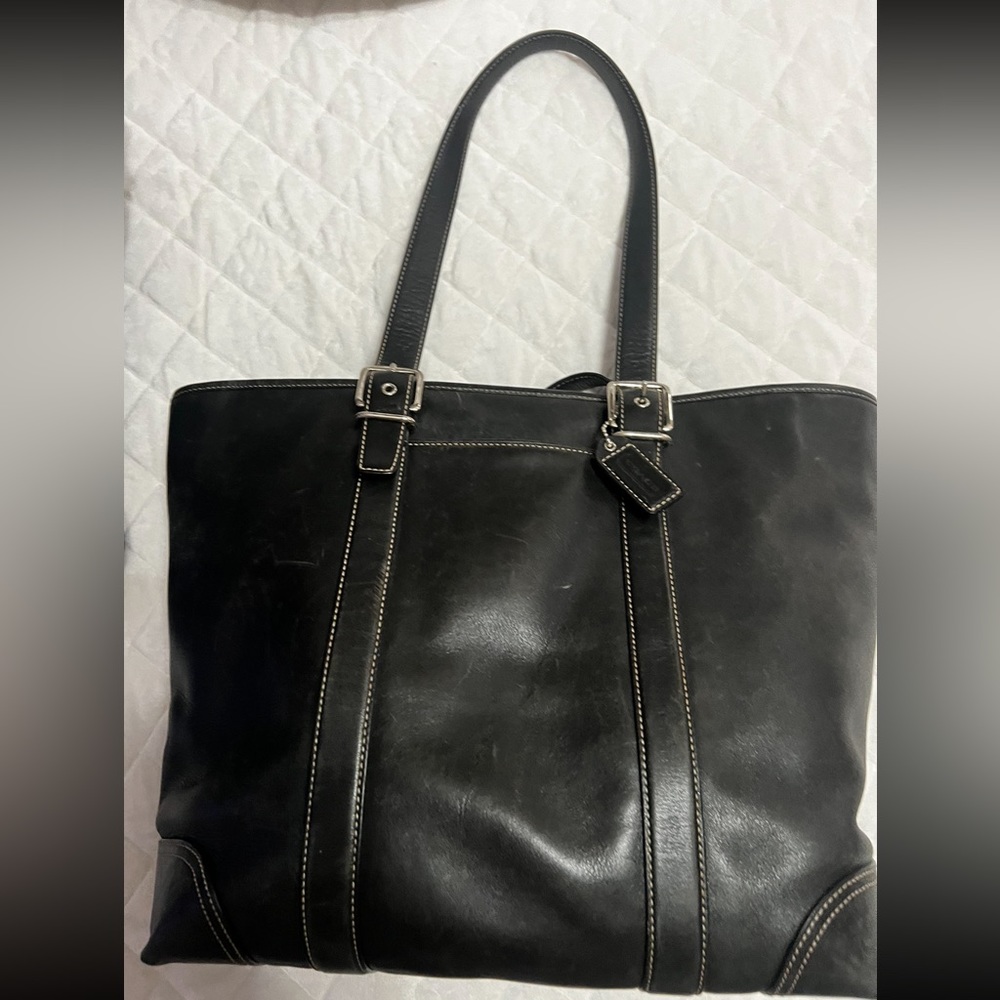 COACH SHOULDER SATCHEL TOTE BAG BLACK LEATHER ZIP GREAT BUY